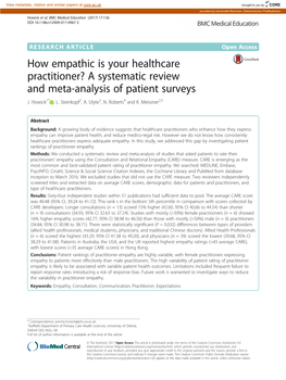 How Empathic Is Your Healthcare Practitioner? a Systematic Review and Meta-Analysis of Patient Surveys J