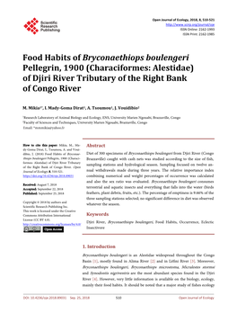 Food Habits of Bryconaethiops Boulengeri Pellegrin, 1900 (Characiformes: Alestidae) of Djiri River Tributary of the Right Bank of Congo River