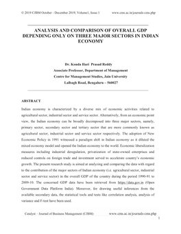 Analysis and Comparison of Overall Gdp Depending Only on Three Major Sectors in Indian Economy