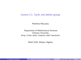 Cyclic and Abelian Groups