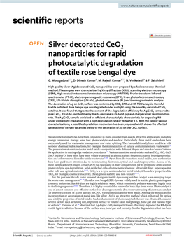 Silver Decorated Ceo2 Nanoparticles for Rapid Photocatalytic Degradation
