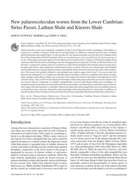 New Palaeoscolecidan Worms from the Lower Cambrian: Sirius Passet, Latham Shale and Kinzers Shale