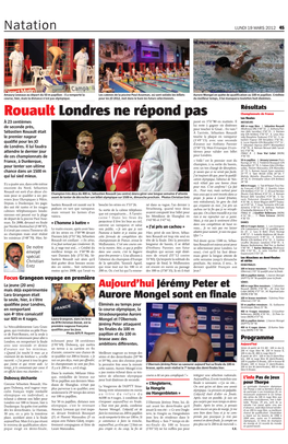 Rouault Londres Ne Répond Pas Championnats De France Les Finales À 23 Centièmes Passé En 3’51’’80 En Matinée