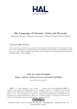 The Languages of Vanuatu: Unity and Diversity Alexandre François, Sébastien Lacrampe, Michael Franjieh, Stefan Schnell