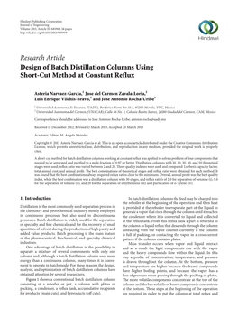 Design of Batch Distillation Columns Using Short-Cut Method at Constant Reflux