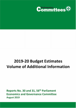 2019-20 Budget Estimates Volume of Additional Information