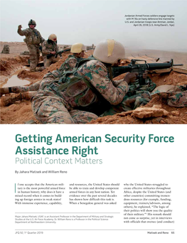 American Security Force Assistance Right Political Context Matters