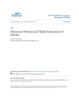 Polynesian Women and Tīfaifai Fabrications of Identity Joyce D