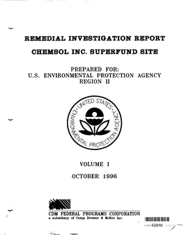 Remedial Investigation Report, Chemsol Inc. Superfund Site