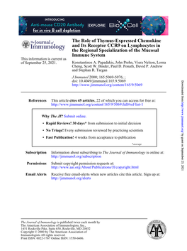 Immune System the Regional Specialization of the Mucosal And