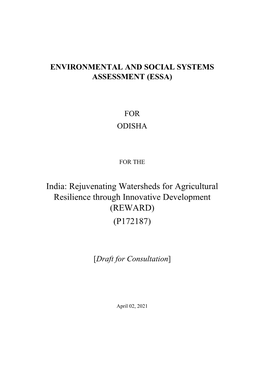 India: Rejuvenating Watersheds for Agricultural Resilience Through Innovative Development (REWARD) (P172187)
