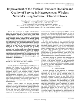 Improvement of the Vertical Handover Decision and Quality of Service in Heterogeneous Wireless Networks Using Software Defined Network