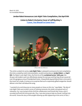 March 10, 2021 Jordan Rakei Announces Late Night Tales Compilation, out April