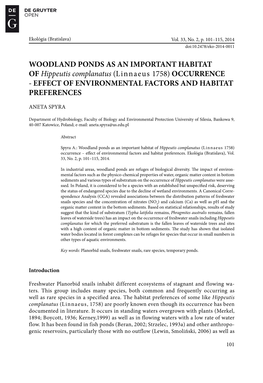 WOODLAND PONDS AS an IMPORTANT HABITAT of Hippeutis Complanatus (Linnaeus 1758) OCCURRENCE - EFFECT of ENVIRONMENTAL FACTORS and HABITAT PREFERENCES