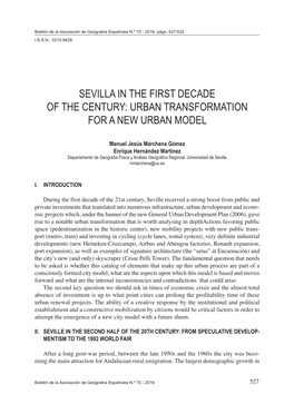 Sevilla in the First Decade of the Century: Urban Transformation for a New Urban Model