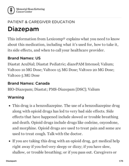 Diazepam | Memorial Sloan Kettering Cancer Center