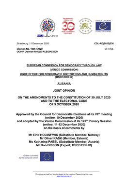 Albania Joint Opinion on the Amendments to The
