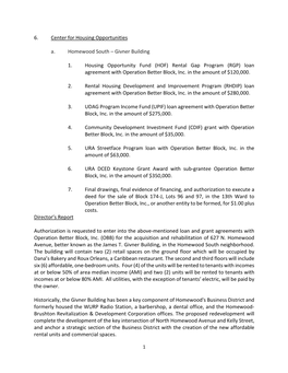 6. Center for Housing Opportunities A. Homewood South – Givner Building 1. Housing Opportunity Fund (HOF) Rental Gap Program (