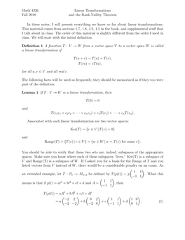 Math 4326 Fall 2018 Linear Transformations and the Rank