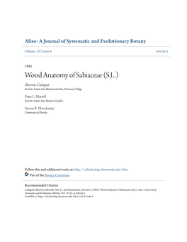 Wood Anatomy of Sabiaceae (S.L.) Sherwin Carlquist Rancho Santa Ana Botanic Garden; Pomona College