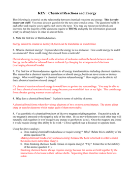 08 Chemical Reactions and Energy Tutorial