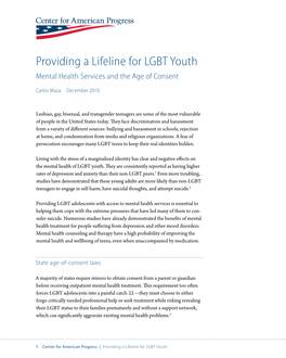 Providing a Lifeline for LGBT Youth Mental Health Services and the Age of Consent