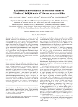 Recombinant Fibromodulin and Decorin Effects on NF-Κb and Tgfβ1 in the 4T1 Breast Cancer Cell Line