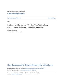 Prudence and Controversy: the New York Public Library Responds to Post-War Anticommunist Pressures