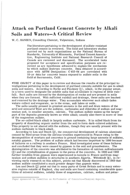 Attack on Portland Cement Concrete by Alkali Soils and Waters-A Critical Review W