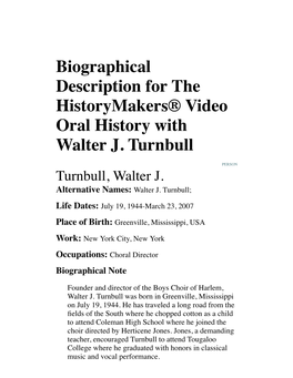 Biographical Description for the Historymakers® Video Oral History with Walter J