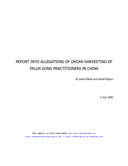 Report Into Allegations of Organ Harvesting of Falun Gong Practitioners in China