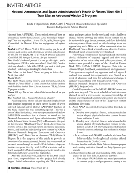 INVITED ARTICLE National Aeronautics and Space Administration’S Health & Fitness Week 2013 Train Like an Astronaut/Mission X Program