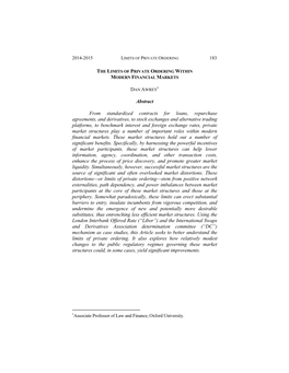 The Limits of Private Ordering Within Modern Financial Markets Dan Awrey