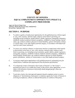 County of Sonoma Equal Employment Opportunity Policy and Complaint