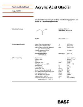Acrylic Acid Glacial August 2003