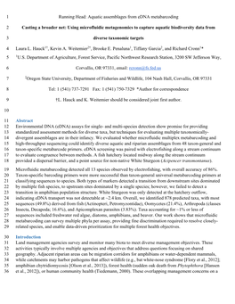 Aquatic Assemblages from Edna Metabarcoding 1 Casting a Broader