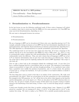 Lecture 5A Non-Uniformity - Some Background Amnon Ta-Shma and Dean Doron