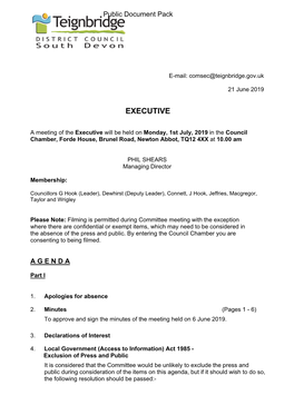 (Public Pack)Agenda Document for Executive, 01/07/2019 10:00