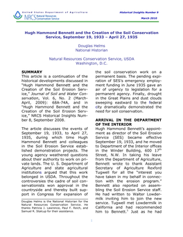 Hugh Hammond Bennett and the Creation of the Soil Conservation Service, September 19, 1933 – April 27, 1935