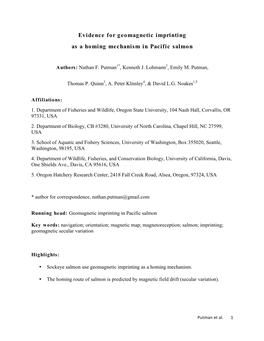 Evidence for Geomagnetic Imprinting As a Homing Mechanism in Pacific Salmon