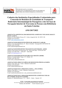 Cadastro Das Instituições Especializadas Credenciadas Para Concessão De Benefício De Gratuidade De Transporte Rodoviário In