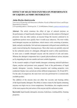 Effect of Selected Enzymes on Performance of Liquid Laundry Detergents