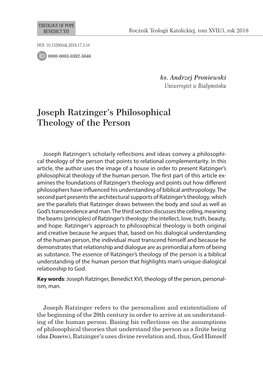 Joseph Ratzinger's Philosophical Theology of the Person