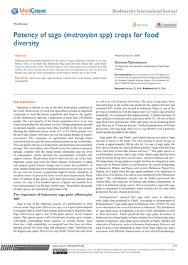 Potency of Sago (Metroxylon Spp) Crops for Food Diversity