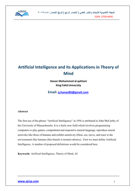 Artificial Intelligence and Its Applications in Theory of Mind