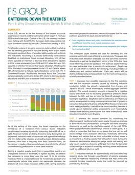 BATTENING DOWN the HATCHES Tina Byles Williams Portfolio Manager Part 1: Why Should Investors Derisk & What Should They Consider? CIO & CEO