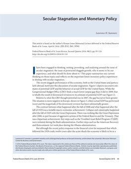 Secular Stagnation and Monetary Policy