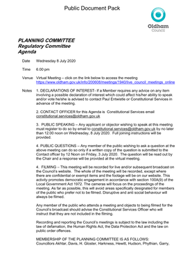 (Public Pack)Agenda Document for Planning Committee, 08/07/2020