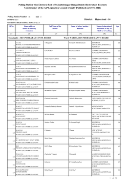 Hyderabad Teachers Constituency of the A.P Legislative Council (Finally Published on 03-01-2011)