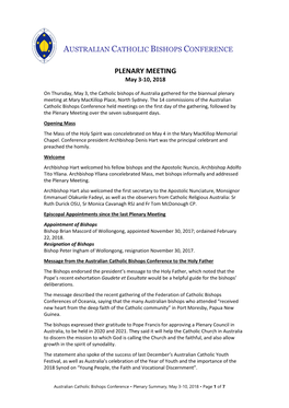 PLENARY MEETING May 3-10, 2018